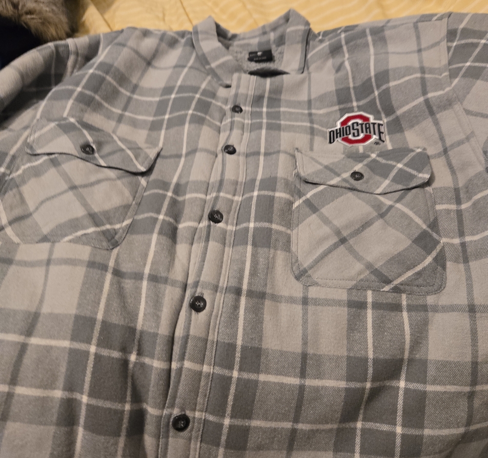 Colosseum Gray Plaid Button-Up Shirt Jacket with Ohio State Patch